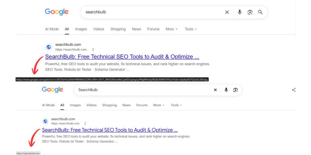 Google Showing goto URL Proof